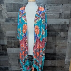 Colorful Floral Open-Front Kimono